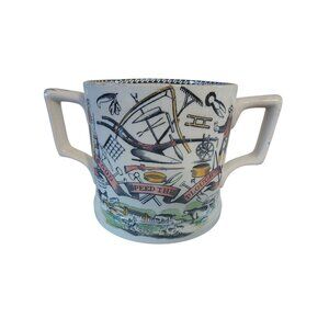 Antique Farmer's Arms Double Handled Mug, B&L God Speed the Plow Farming Rare
